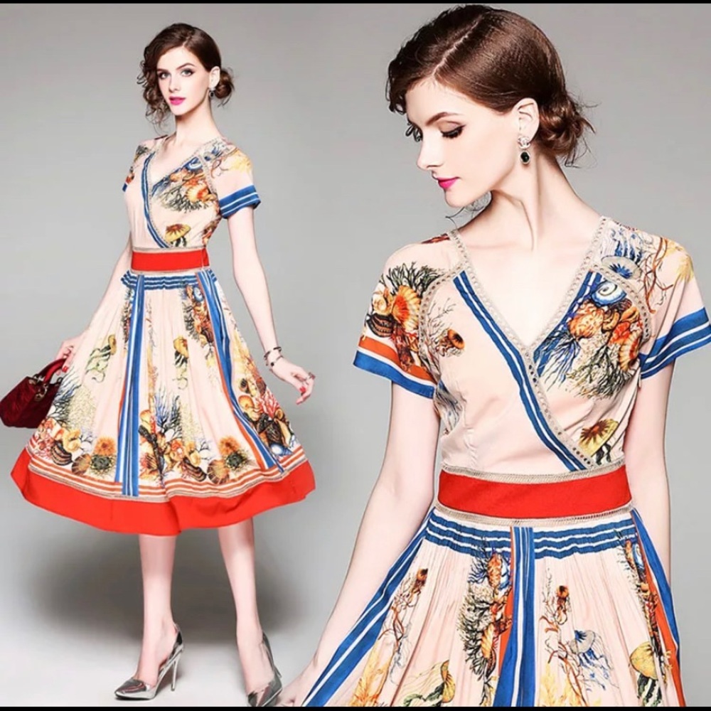 3/4 sleeve dress beautiful print